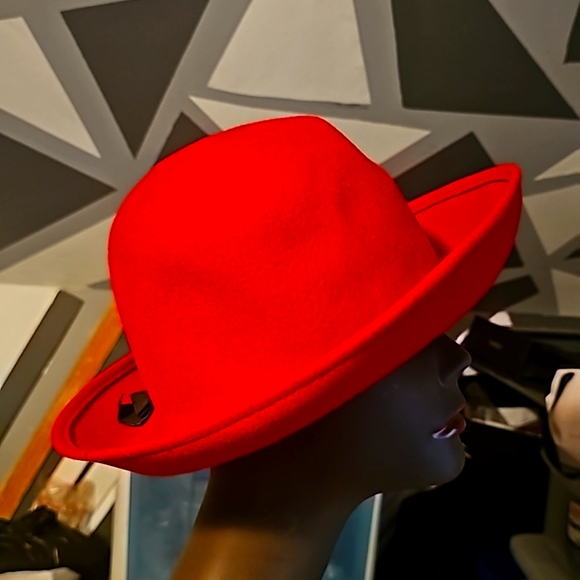 Talbots Designer Elegant Red Wide Rim Hat w/Small Black Bow - Picture 2 of 7